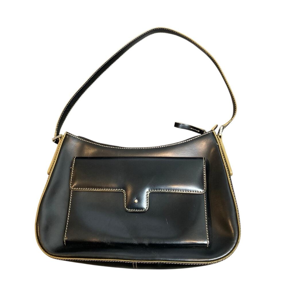 Rafe Black Leather Crossbody with Cream Piping